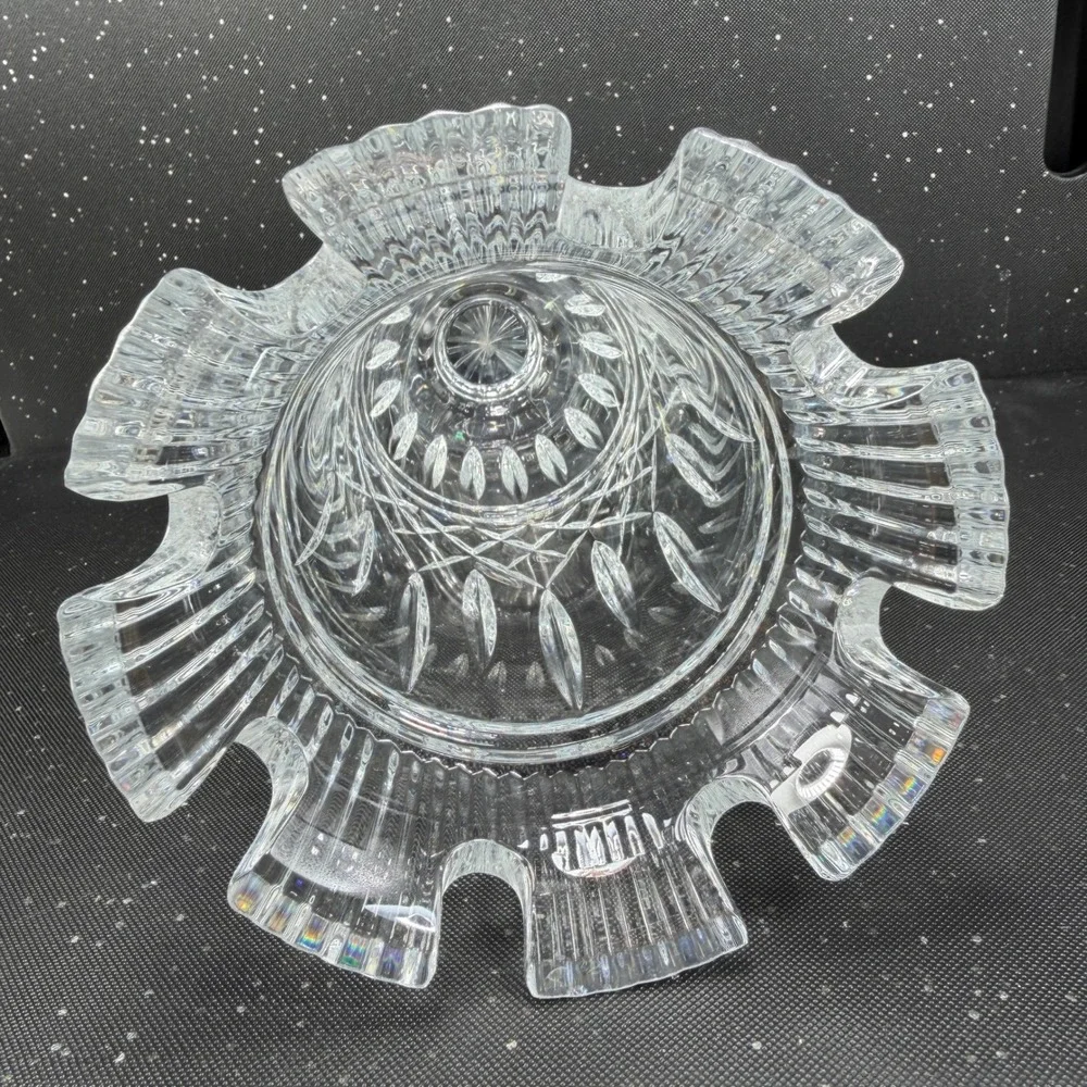 Waterford Crystal Romance of Ireland Vase 11 Inch Scalloped Rim Footed Clear VTG